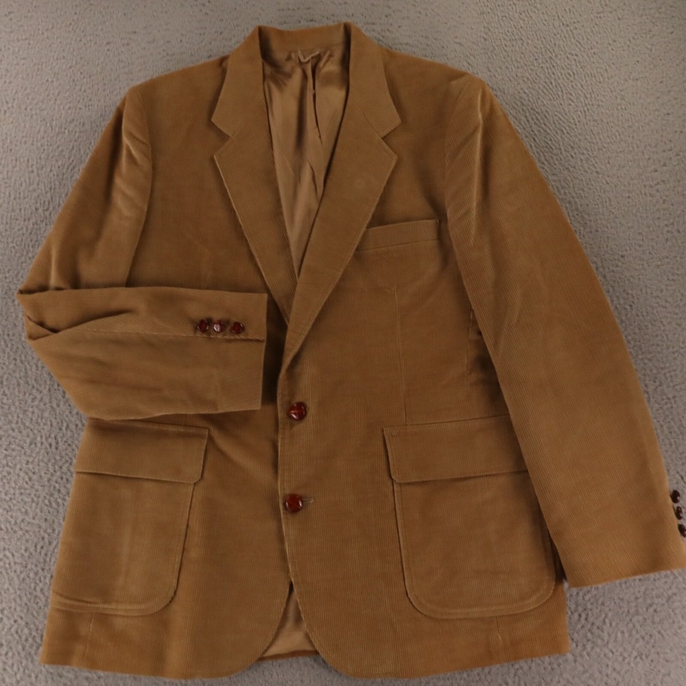 VTG Corduroy Jacket L Brown Cotton Blend Blazer Patch Pockets Wooden Buttons 44L